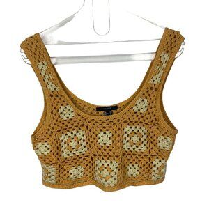Crochet Granny Square Crop Top Womens Medium Yellow Cotton Forever 21